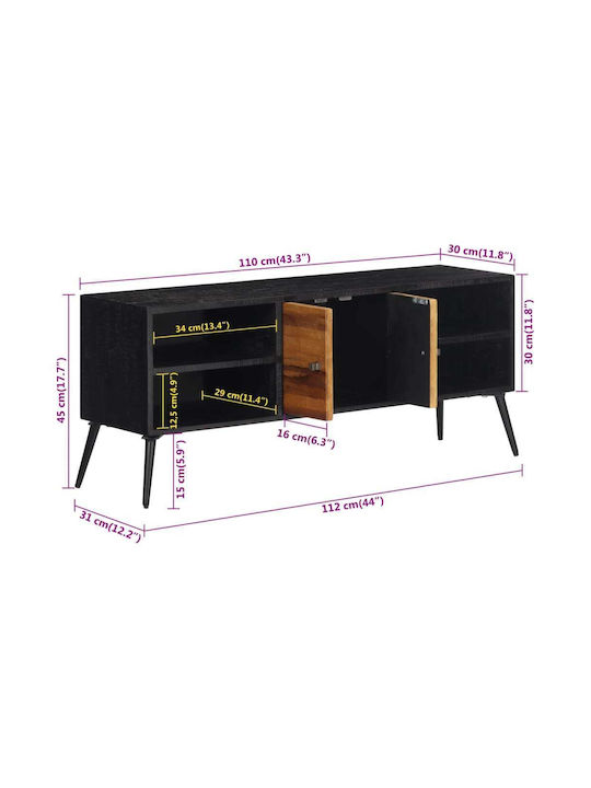 TV Stand from Solid Wood Black L112xW31xH45cm