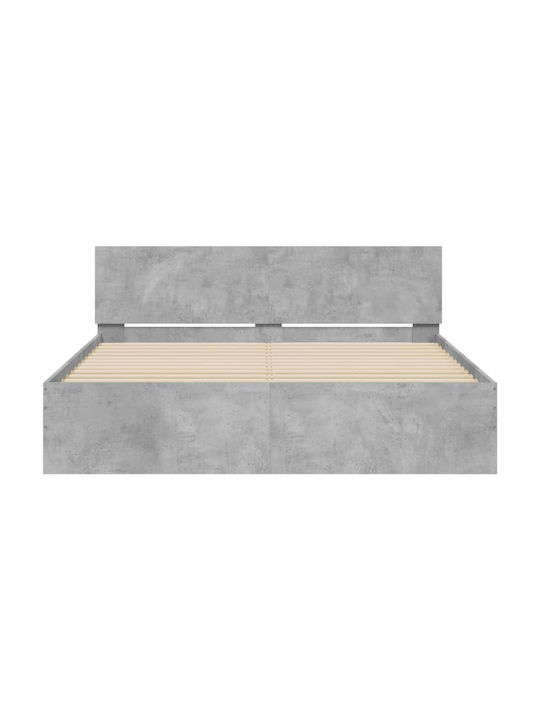 Легло Двойно Дървено Grey Concrete с Ламели за Матрак 140x200см