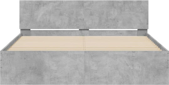 Легло Двойно Дървено Grey Concrete с Ламели за Матрак 140x200см