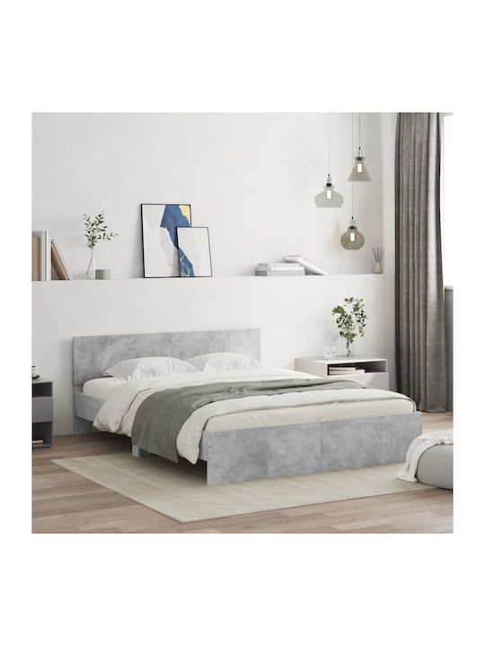 Легло Двойно Дървено Grey Concrete с Ламели за Матрак 140x200см