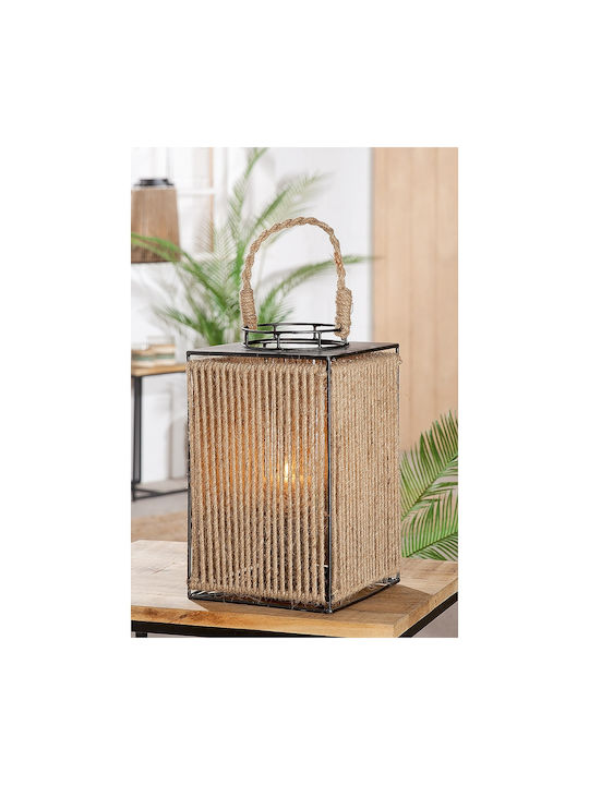 ArteLibre Tabletop Wicker Lantern Black 18x18x30cm