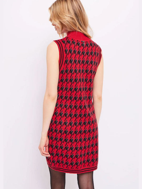 Gaudi Mini Dress Turtleneck RED-BLACK