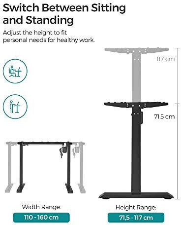 Songmics Bază de birou din Metal cu Regulator Negru 130x60x117cm