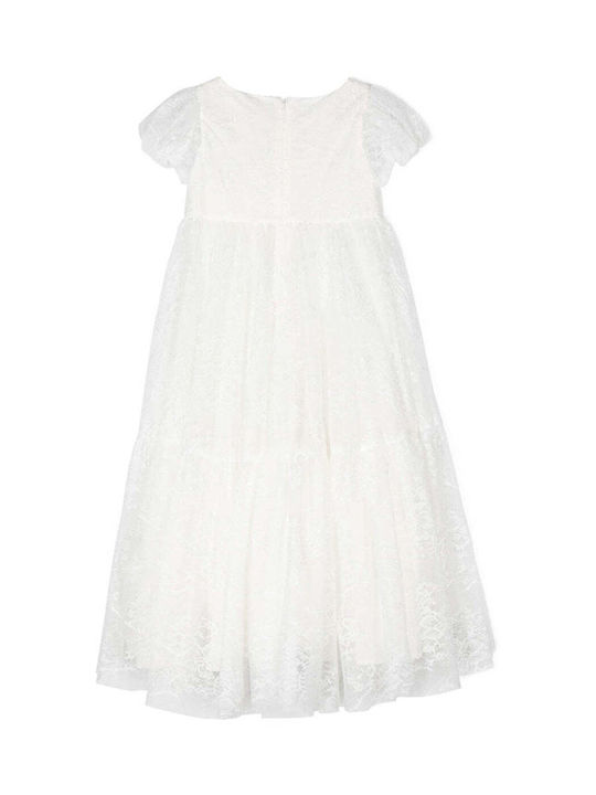 Kinderkleid Kurzärmelig Spitze Blumen Weiß