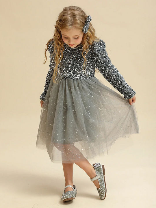 TakTakBaby Kids Dress Sets with Sequins Long Sleeve Grey