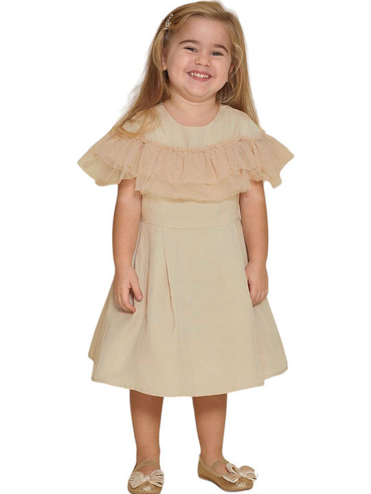 Kinderkleid Kurzärmelig Tüll Set mit Zubehör Beige