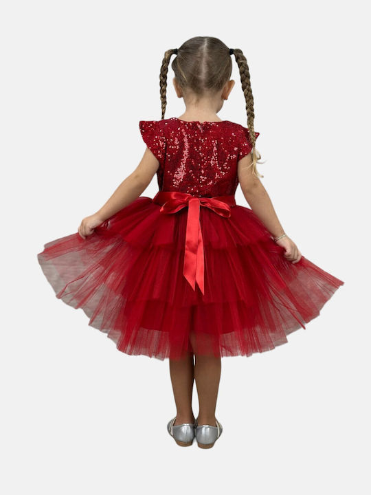 Kids Dress with Sequins Short Sleeve red