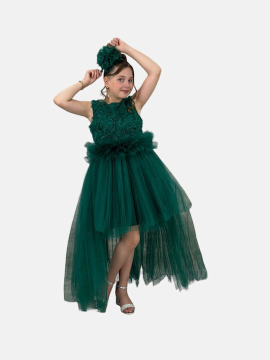 Rochie pentru Copii Din Tulle Floral Fără mâneci Green