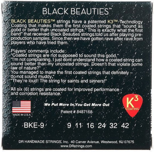 DR Black Beauties BKE-9 Set of Nickel Plated Steel Electric Guitar Strings 9 - 42