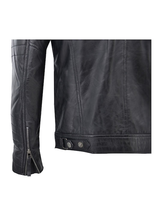 Leather Winter Jacket Biker Black