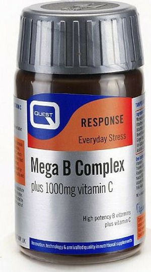 Quest Mega B Complex with 1000mg Vitamin C Βιταμίνη για Ενέργεια, Ενίσχυση του Ανοσοποιητικού & το Νευρικό Σύστημα 1000mg 30 ταμπλέτες