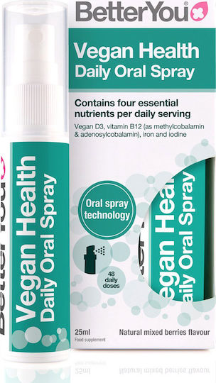 BetterYou Vegan Health Daily Oral Spray Βιταμίνη για Ενίσχυση του Ανοσοποιητικού & την Υγεία των Οστών Mixed Berries 25ml