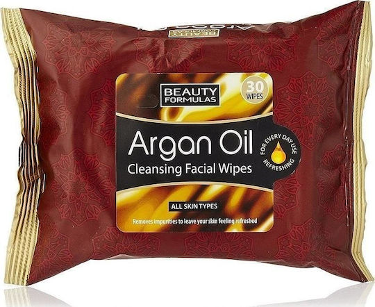 Beauty Formulas Argan Oil Cleansing Facial Wipes Μαντηλάκια Καθαρισμού Προσώπου 30τμχ