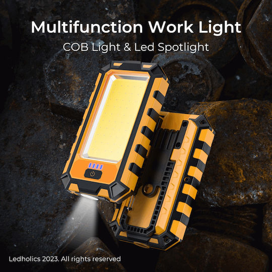 Ledholics Arbeitslampe Wiederaufladbar LED IP44 mit einer Helligkeit von bis zu 800lm