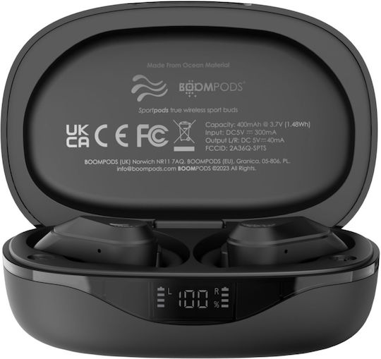 Boompods Sportpods Ocean In-ear Bluetooth Handsfree Earphones with Charging Case Black
