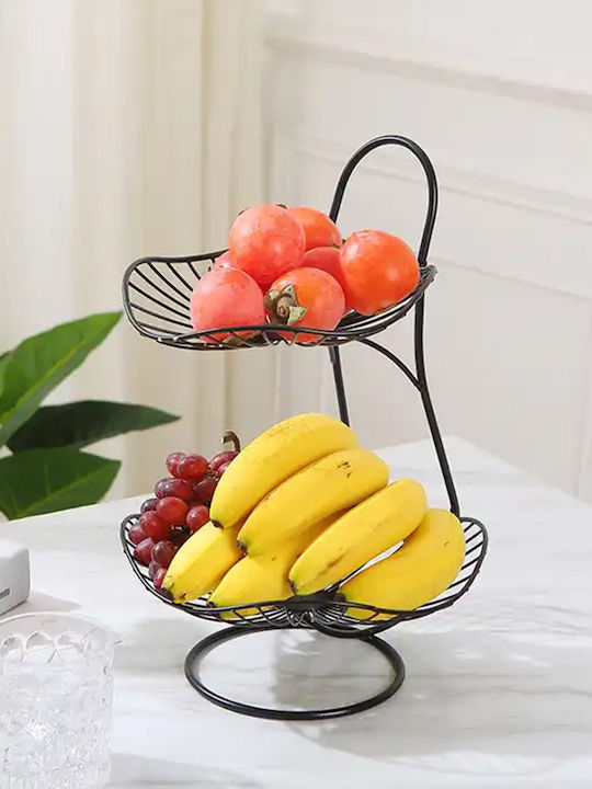 Keskor Fruit Bowl Metallic 2 Levels Black 24x24x35cm