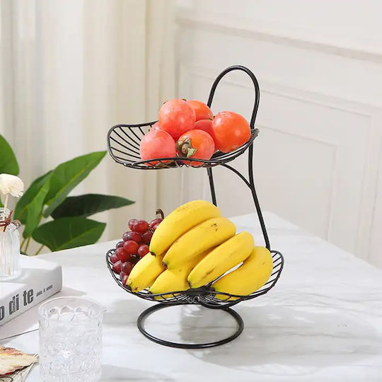 Keskor Φρουτιέρα Μεταλλική 2 Επιπέδων Μαύρη 24x24x35εκ.