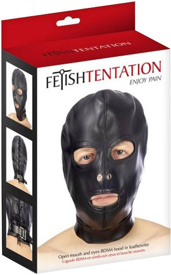 Fetish Tentation BDSM Mask Fetish Hood Eyes & Mouth With Strap in Black Color
