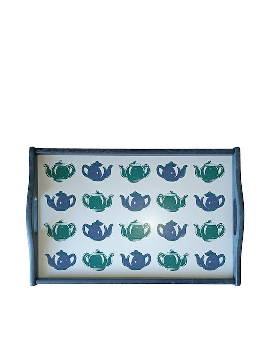 Melina's Collection Wooden Rectangular Serving Tray with Handles in Blue Color 47x30x5cm BT-000 1pcs