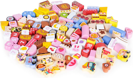 Ecotoys Cuburi De Construit Educative Candy City Din Lemn Pentru 3+ Ani 116 Bucăți
