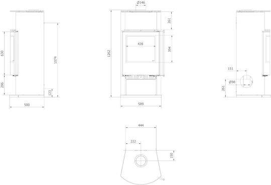 Kratki Tofa Ecodesign Oțel Soba pe lemne 8kW Negru