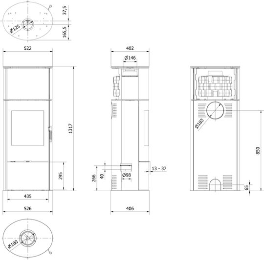 Kratki Stahl Holzofen 7kW Schwarz