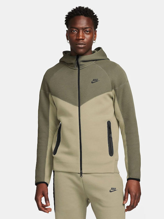 Nike Tech Jachetă Fleece pentru Bărbați cu Fermoar și Glugă Kaki
