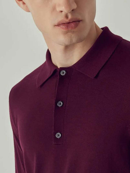 Arnaldo Adiansi Men's Long Sleeve Blouse Polo Bordeaux