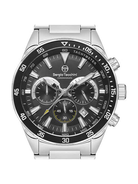 Sergio Tacchini Herrenuhr 44mm Chronograph Batterie mit Silber Rostfreien Stahlarmband