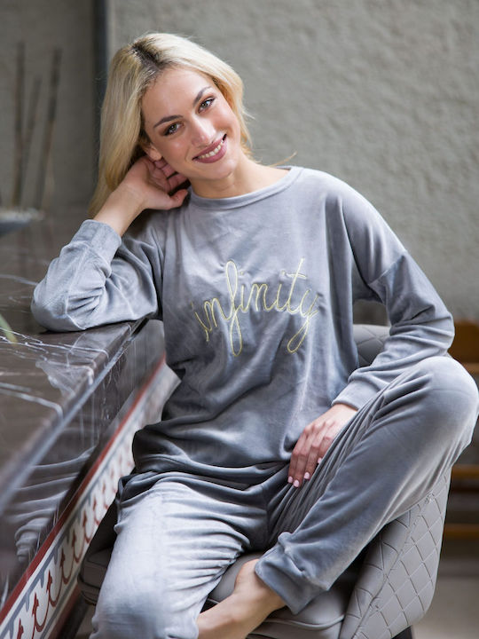 SNC Homewear Winter Damen Pyjama-Set Samt Gray