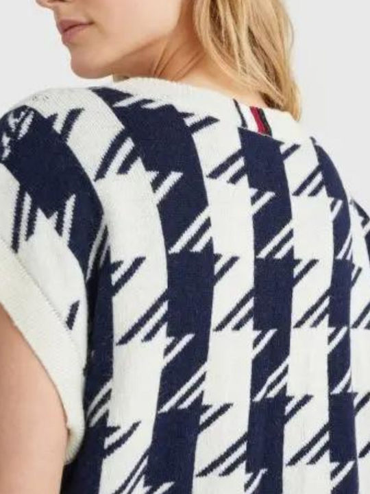 Tommy Hilfiger Women's Sleeveless Pullover Wool Checked Navy Blue/Ecru