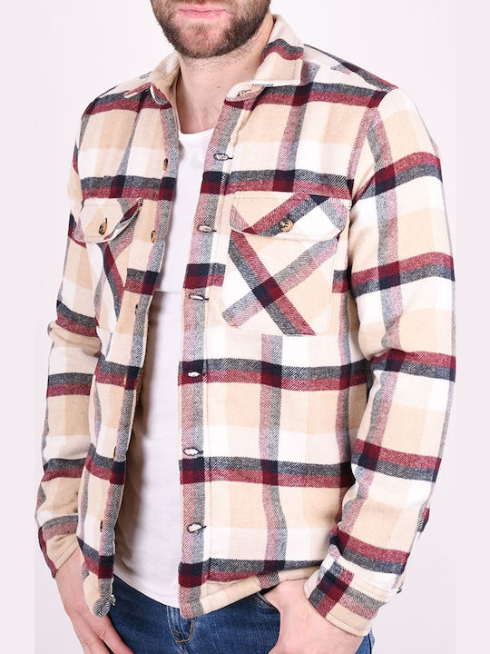 Long Sleeve Overshirt in Regular Fit Checked Burgundy