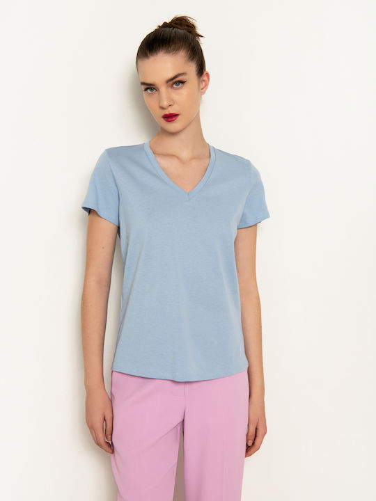 Toi&Moi Women's T-shirt with V Neckline Light Blue