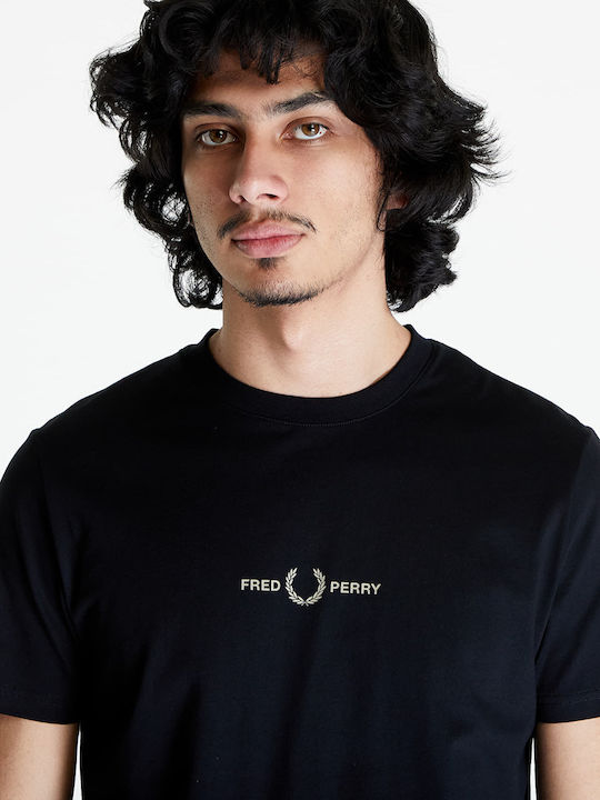 Fred Perry Print Bluza Bărbătească cu Mânecă Scurtă Black