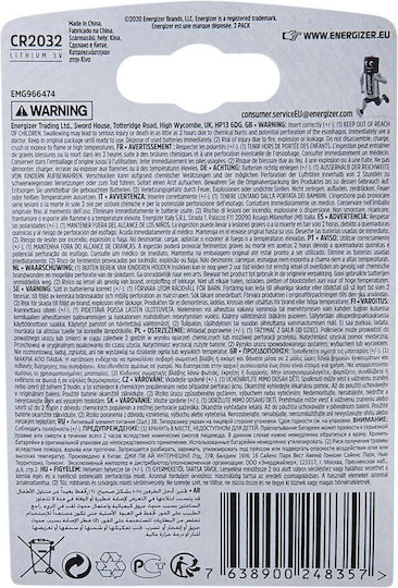 Energizer Μπαταρίες Λιθίου Ρολογιών CR2032 3V 2τμχ