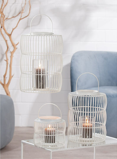 ArteLibre Tabletop Metallic Lantern White ArteLibre Tabletop Metallic Lantern White
