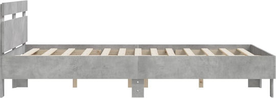 Легло Двойно Дървено Grey Concrete с Ламели за Матрак 140x190см