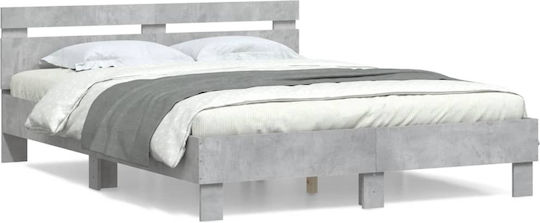 Легло Двойно Дървено Grey Concrete с Ламели за Матрак 140x190см