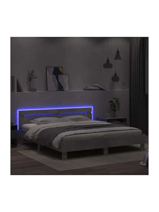 Pat King Size Grey Concrete cu Lamele pentru Saltea 180x200cm