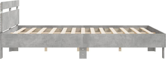 Bed King Size Wooden Grey Concrete with Slats for Mattress 180x200cm