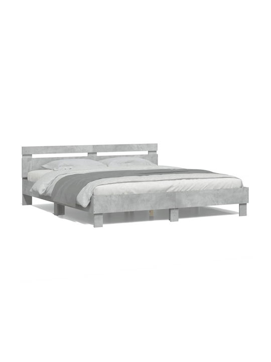Pat King Size Grey Concrete cu Lamele pentru Saltea 180x200cm