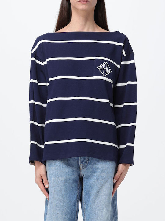 Ralph Lauren Women's Long Sleeve Sweater Cotton Striped DarkBlue