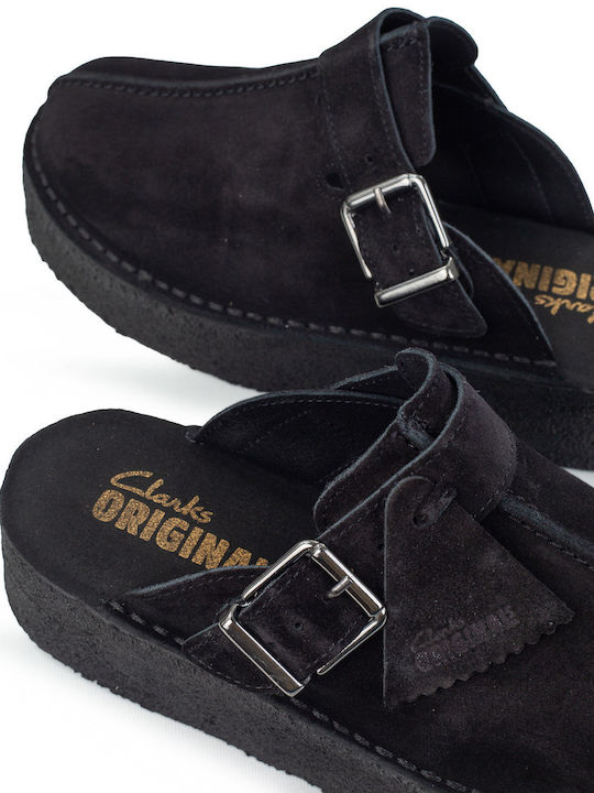 TrekWedge Flat Suede Mules σε Μαύρο Χρώμα