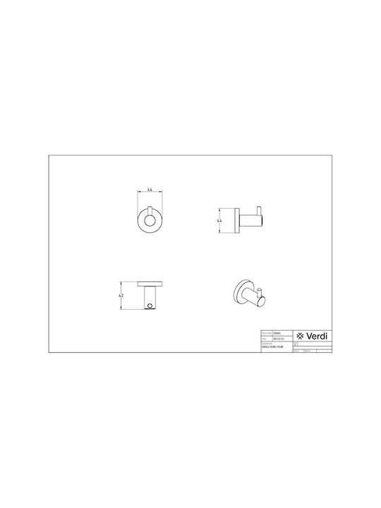 Verdi Sigma Single Wall-Mounted Bathroom Hook Silver