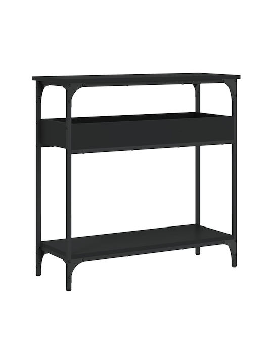 Console Table Wood & Metal Black Velvet-Black Metal L75xW29xH75cm