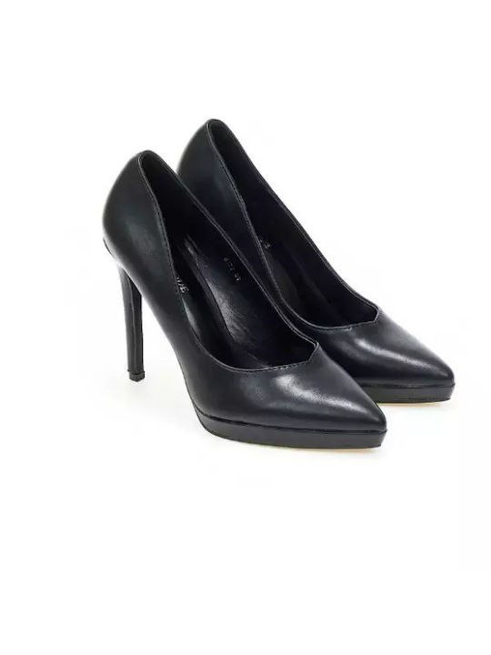 Laura Ferragni Leather Pointed Toe Black Heels