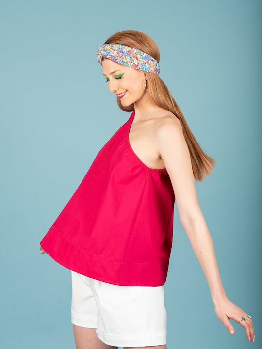 Women's Blouse Cotton Off-Shoulder with One Shoulder Fuchsia