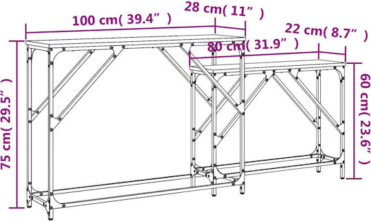 Конзолна маса от Дърво & Метал Опушен дъб Д180xШ28xВ75cm