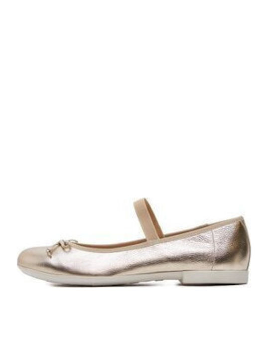 Kids Anatomic Leather Ballerinas PLIE' with Elastic Strap Gold