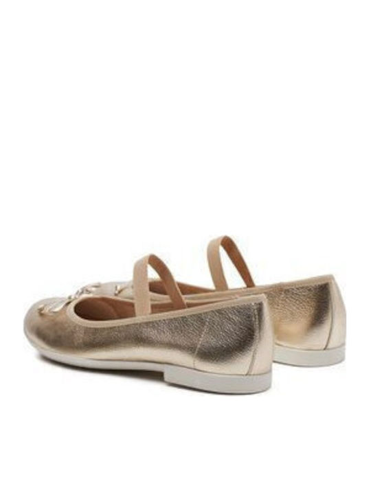 Kids Anatomic Leather Ballerinas PLIE' with Elastic Strap Gold
